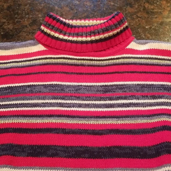 Tiara International red, blue, white striped sweater with some gold threading S - Picture 3 of 8
